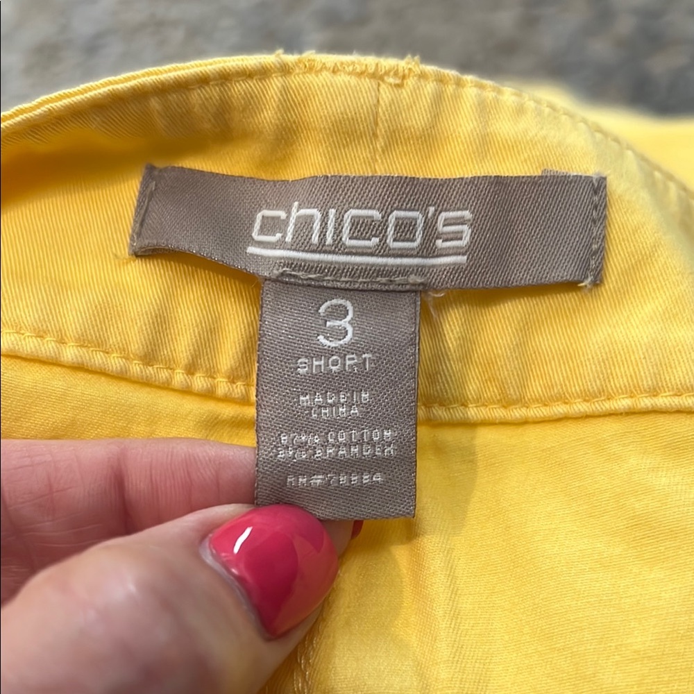 Chico's Yellow Bermuda Shorts Flat Front Cotton Blend - Picture 2 of 5